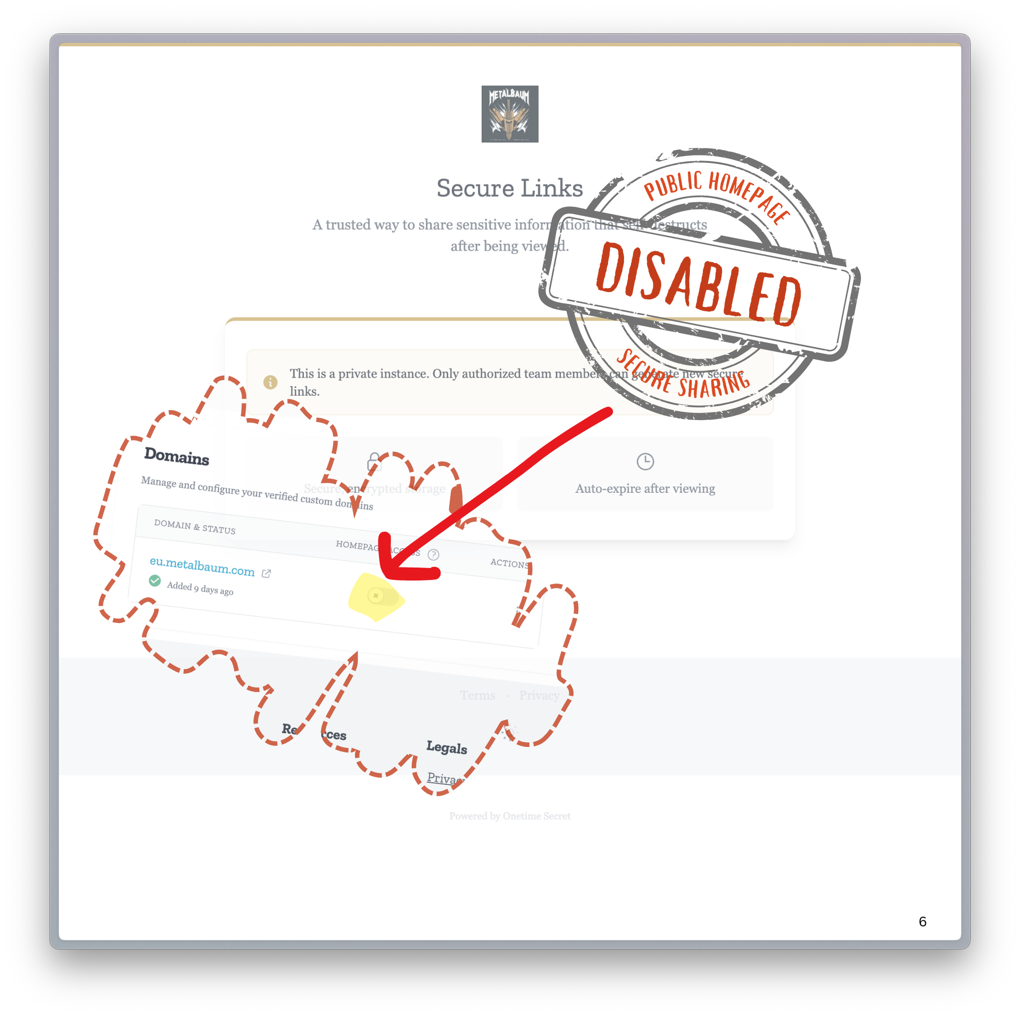 Homepage disabled view
